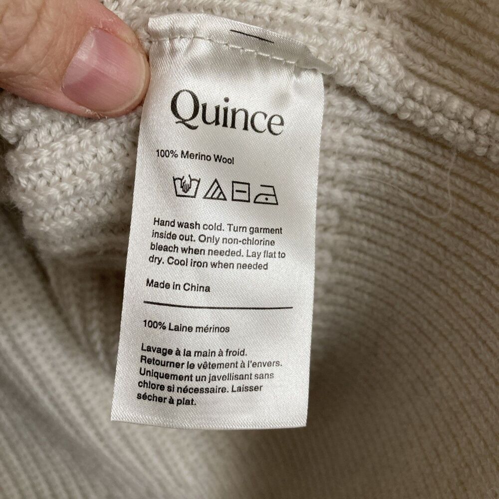 QUINCE Australian Merino Wool Half Zip Sweater LARGE Men Ivory Bone Long Sleeve - Picture 5 of 10